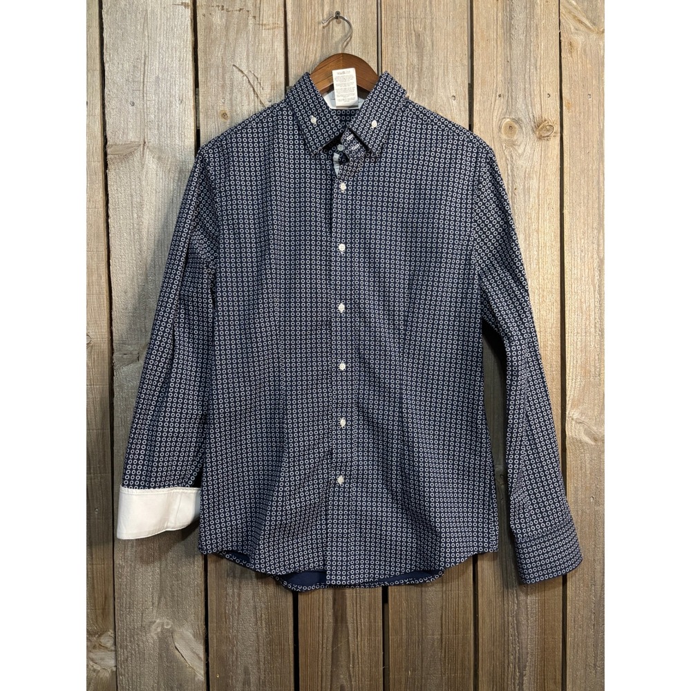 Nara Camicie Mens Navy White Geometric Floral Button Down Shirt Made in Italy L